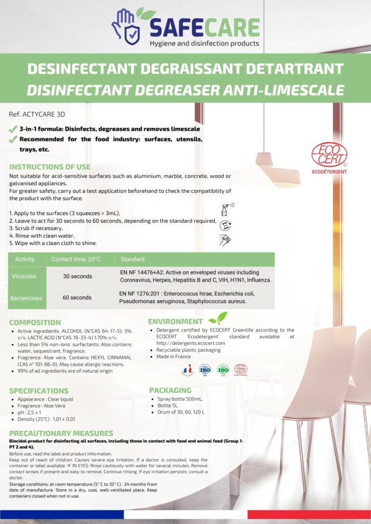 Fiche technique désinfectant dégraissant détartrant (en)