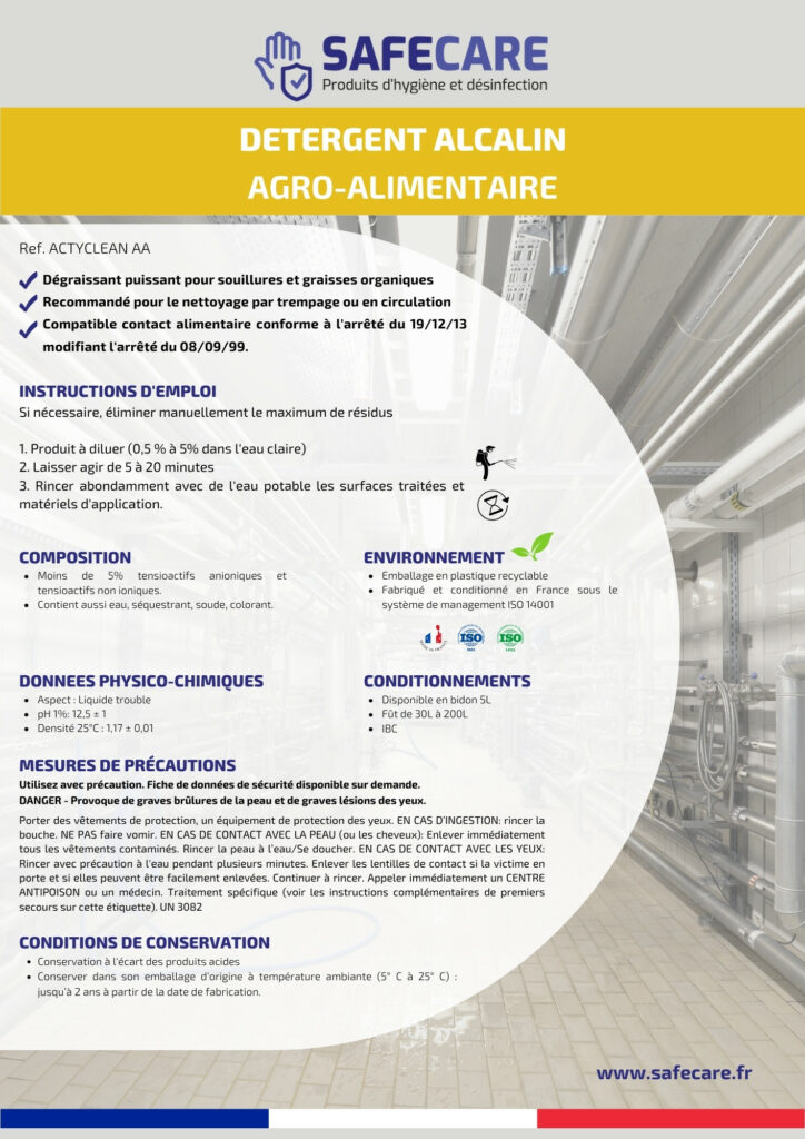 Fiche technique détergent alcalin agro-alimentaire (fr)