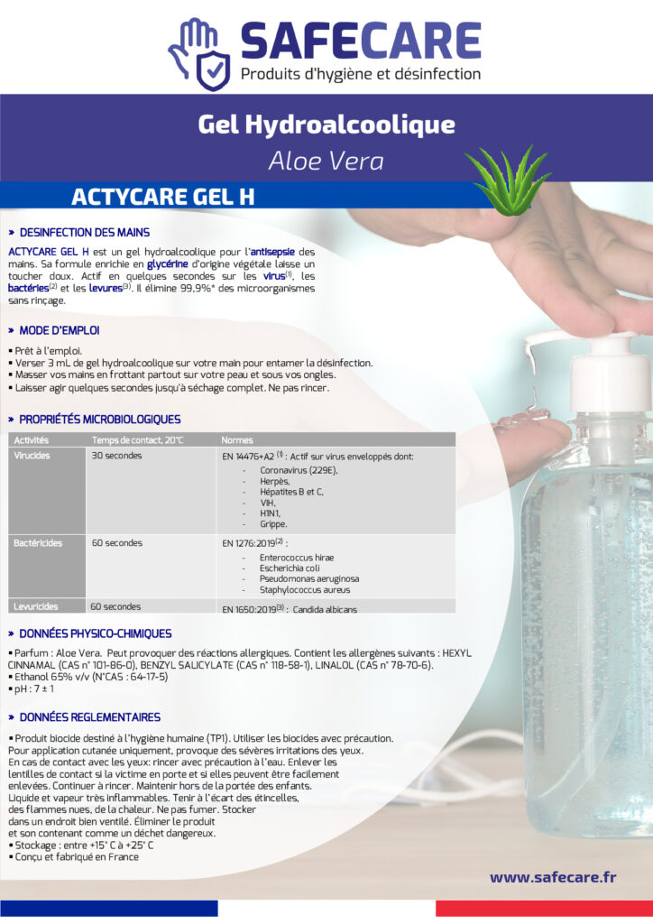 Fiche technique Gel hydroalcoolique Aloe vera (fr)