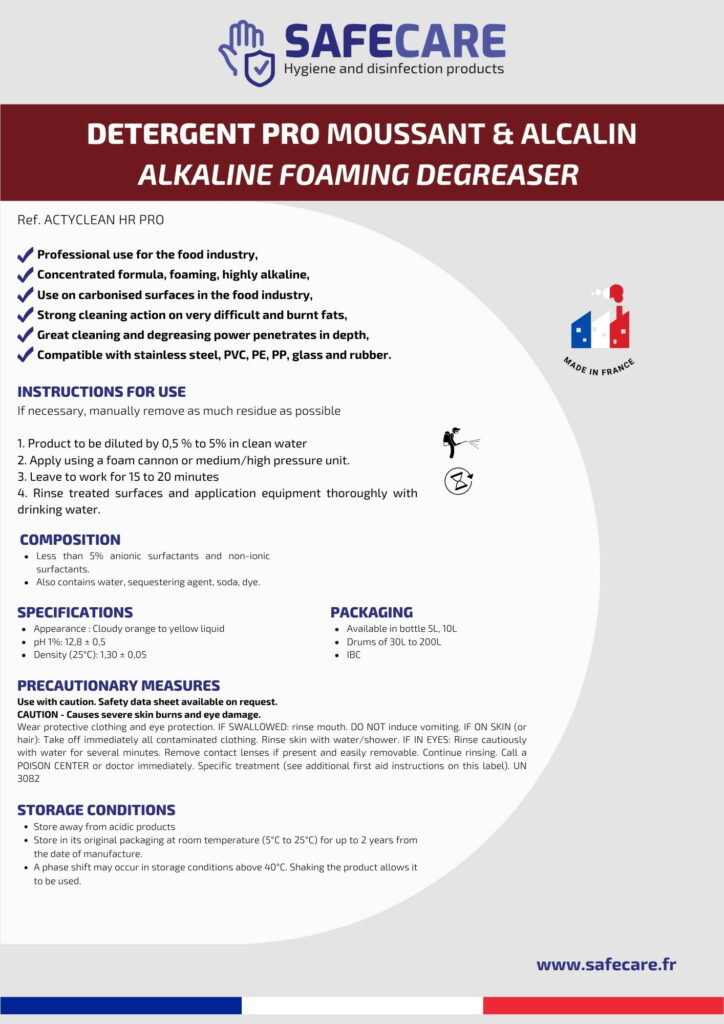 Fiche technique détergent pro moussant et alcalin (en)