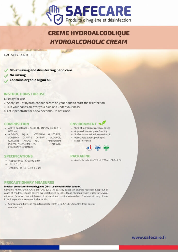 Fiche technique crème hydroalcoolique (en)