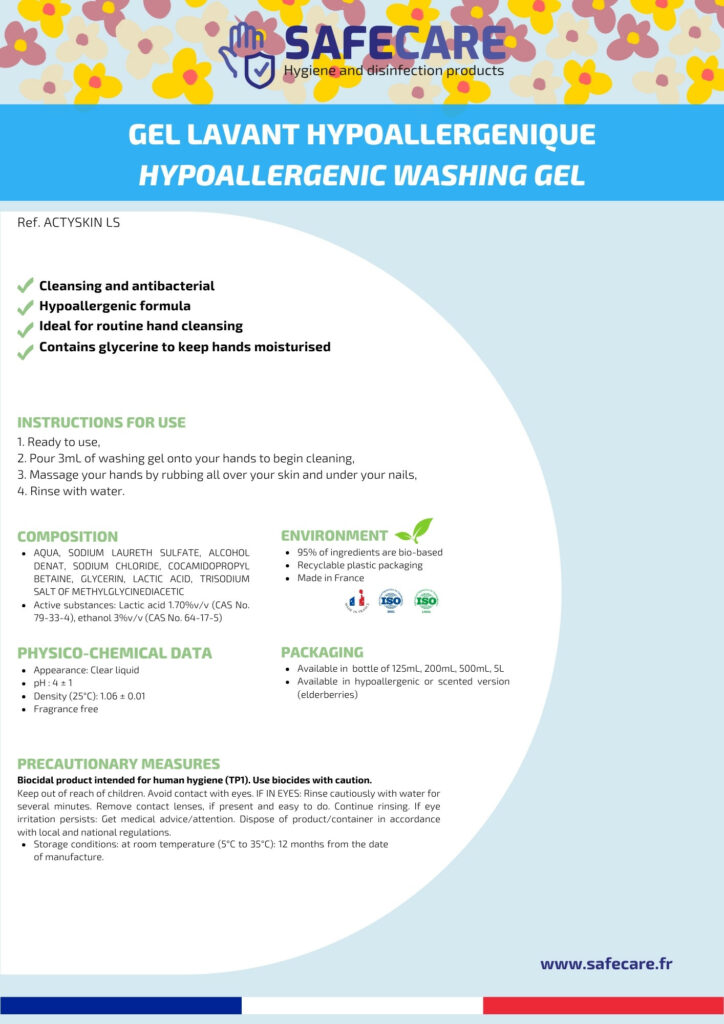 Fiche technique gel lavant hypoallergénique (en)