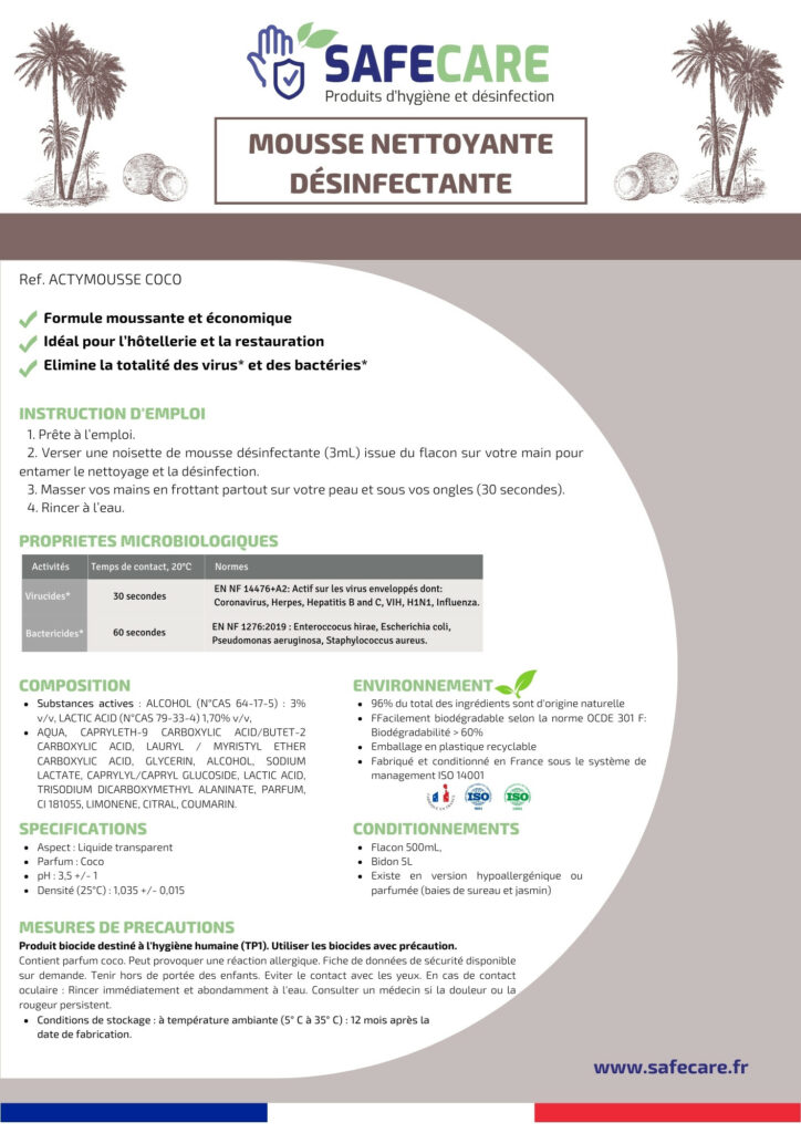 Fiche technique mousse nettoyante désinfectante coco (fr)
