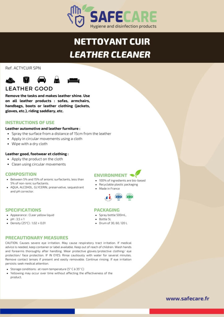 Fiche technique nettoyant cuir (en)