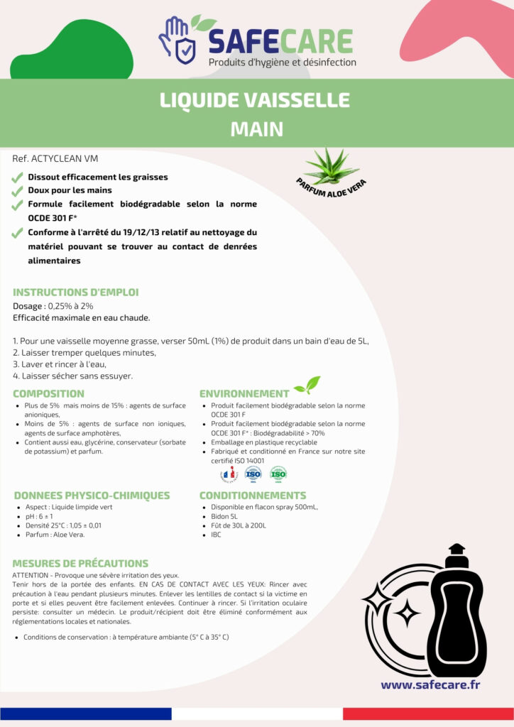 Fiche technique liquide vaisselle main Aloe Vera (fr)