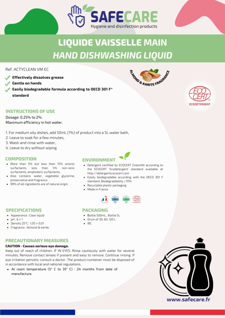 Fiche technique liquide vaisselle main amande et karité (en)