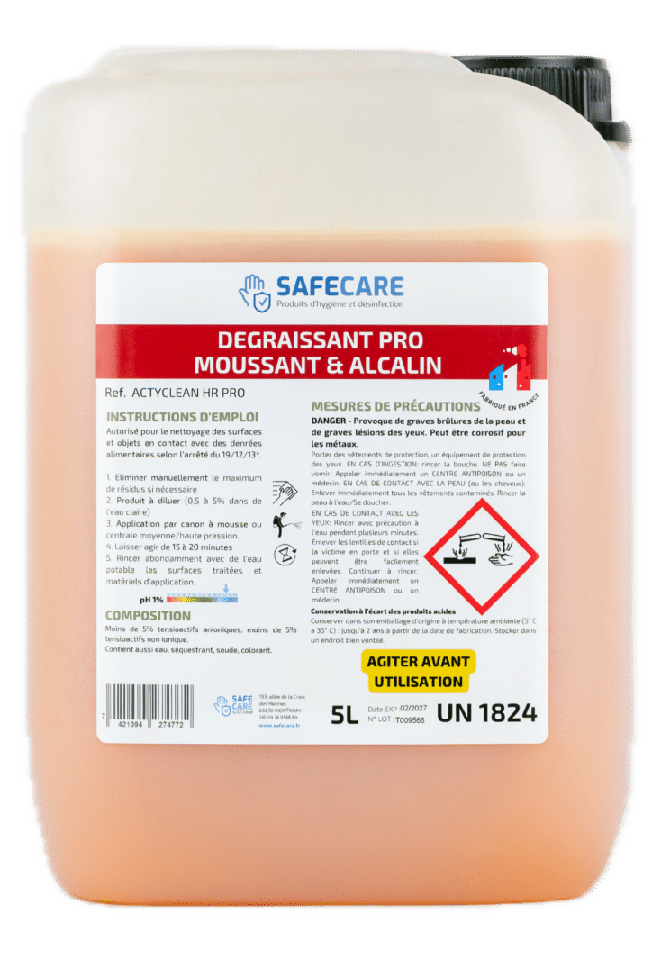Dégraissant pro moussant et alcalin en bidon de 5L - Hotte