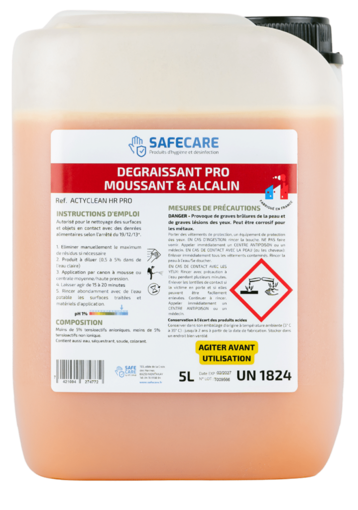 Dégraissant pro moussant et alcalin en bidon de 5L - Hotte