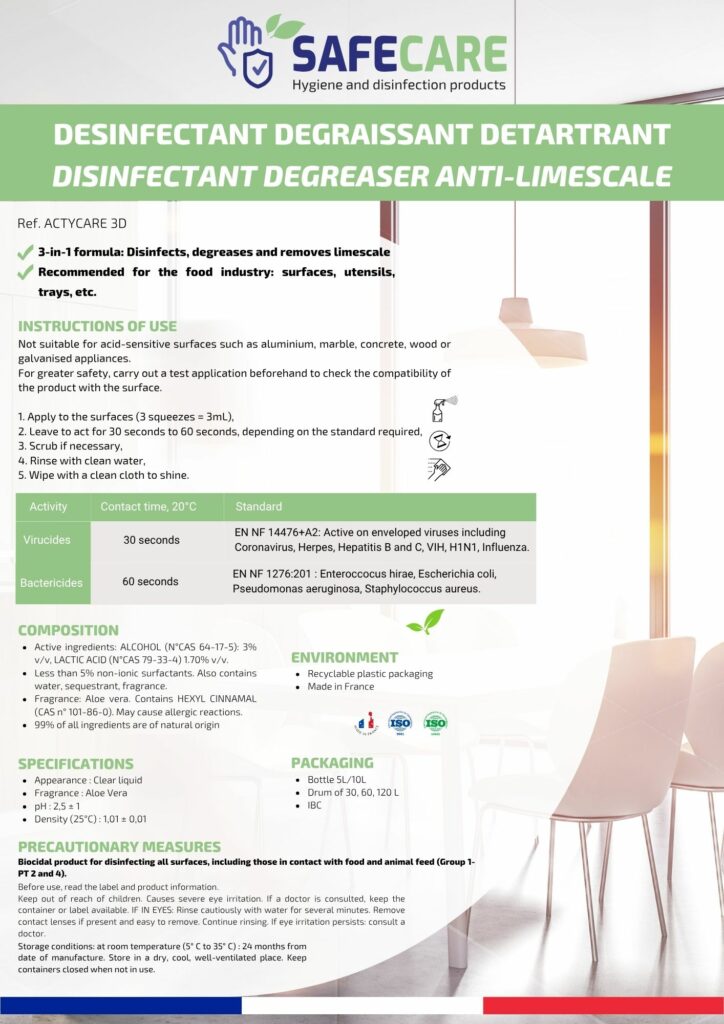 Fiche technique désinfectant dégraissant détartrant (en)