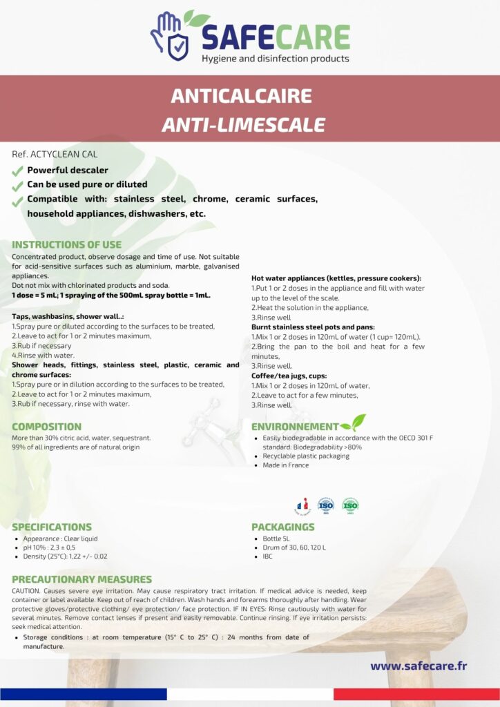 Fiche technique anticalcaire (en)