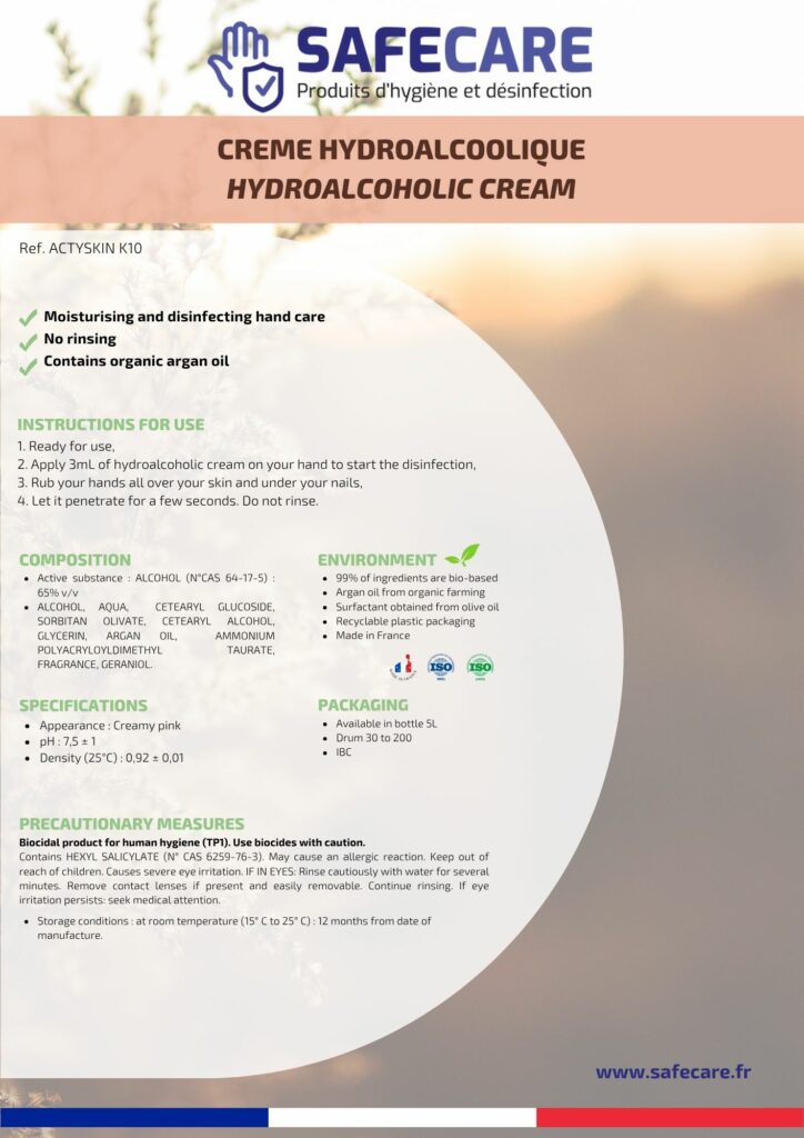 Fiche technique crème hydroalcoolique mains (en)