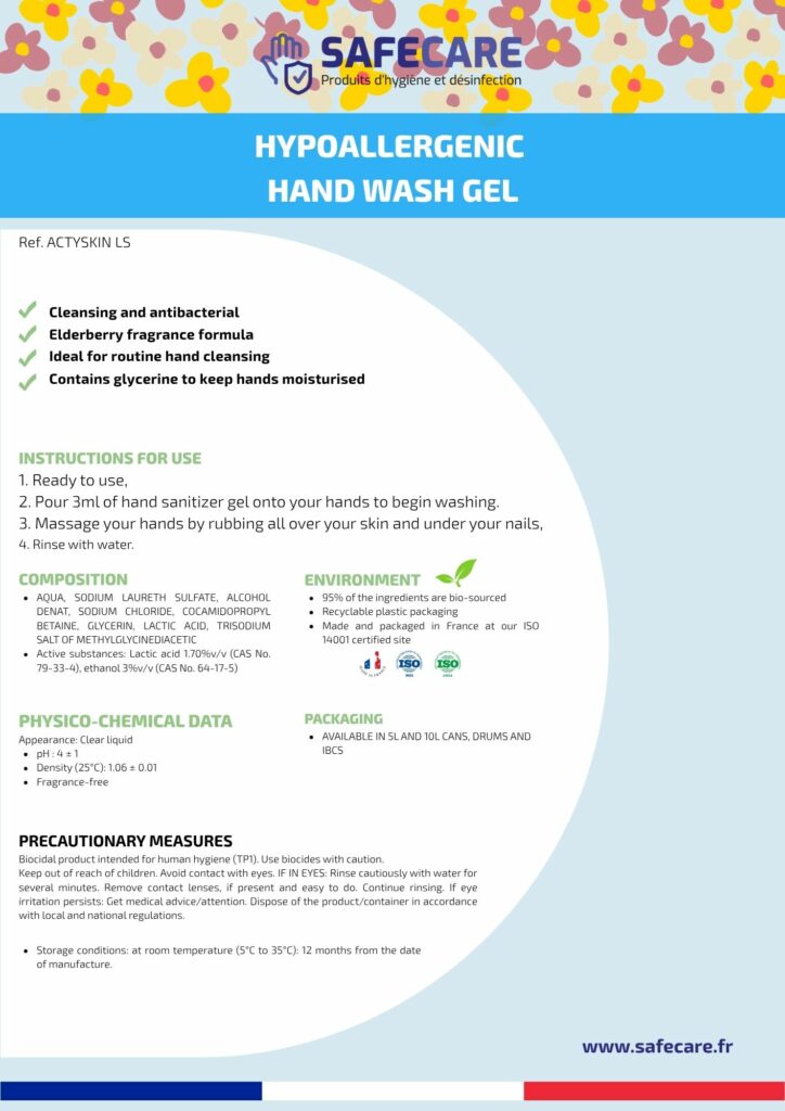 Fiche technique gel lavant hypoallergénique (en)