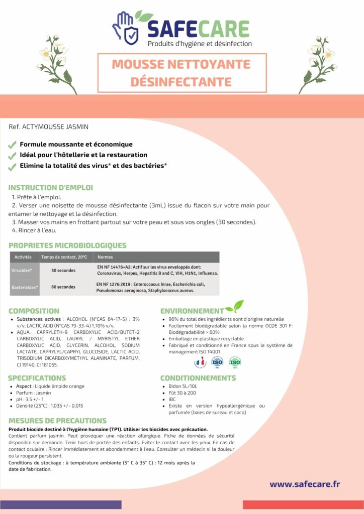 Fiche technique mousse nettoyante désinfectante jasmin (fr)